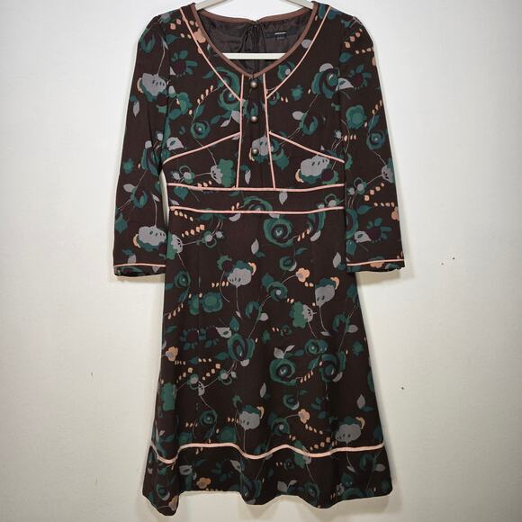 Nice Claup Women's Brown Floral A Line Dress. Size Medium - Picture 1 of 9